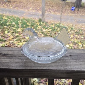 Clear Glass Hen on A Nest. It Measures 7"L x 5-1/2"W x 5"H - Picture 1 of 8