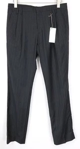 Richmond Pantaloni Da Uomo 48 Neri In 100% Lana A Righe Con Pieghe Formali - Foto 1 di 7