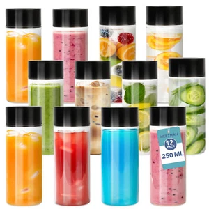 HEFTMAN Plastic Juice Bottles with Lids Sensory Black Screw Top 250ml 12 Pack - Picture 1 of 7