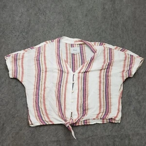Camisa Rails Mujer Blusa Extra Pequeña Blanca Rosa Corbata Rayas Recortada Lino Damas - Imagen 1 de 10