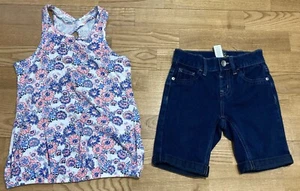 Girl's H&M & Gymboree Outfit size 4 - Navy Rosette Sweatshirt w/Floral Leggings - Picture 1 of 7