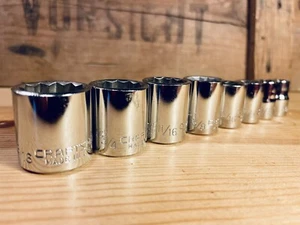 Lot 8 Vintage Craftsman Socket 12 Pt 3/8 Drive USA Set SAE Shallow 13/16, 3/4 - Bild 1 von 10