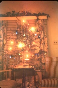 Christmas Tree Night Lights Ornaments 1947 35mm Slide Red Border Kodachrome - Picture 1 of 1