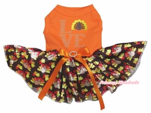 Thanksgiving Love Orange Cotton Top Brown Turkey Tutu Pet Dog Puppy Dress - Picture 1 of 1