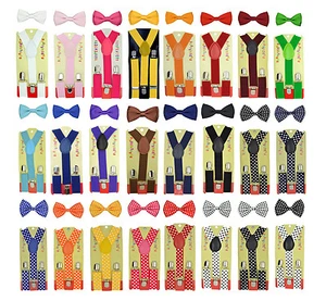 CUTE Baby Toddler Kids Children Boys Girls Y-Back Elastic Suspender& Bow Tie Set - Picture 1 of 70