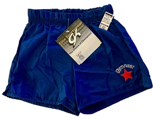 GK NAVY BOXERS GIRLS SMALL NYLON JEWELED “GYMNAST” RED STAR APPLIQUE LOUNGE SZ S - Picture 1 of 7