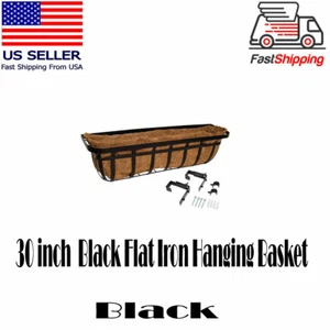30" Long Black Flat Iron Coco Liner Garden Herbs Flower Window Wall Deck Planter - Picture 1 of 4