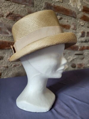Ancien chapeau de paille pour femme Vintage 50 old straw hat for women sz XXS - Photo 1/4