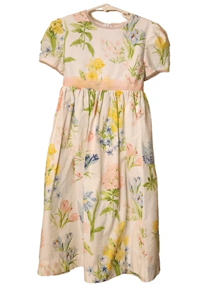 Vestido Hartstrings Niñas Talla 6X Floral Rosa Blanco Amarillo S/S Corbatas Traseras Cremallera De Colección Foto 1 de 4