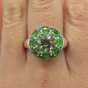 MICHELLE ALBALA Sterling Silver Real Green Amethyst Peridot Emerald Ring Size 10 - Picture 1 of 9