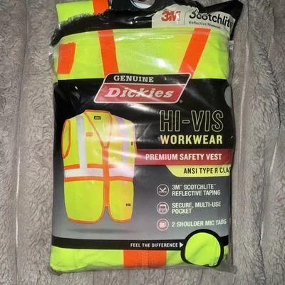 Chaleco Para Hombres Dickies Amarillo Alta Visibilidad Seguridad Reflectante Cremallera Frontal 2XL NUEVO Foto 1 de 2
