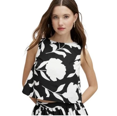 NWT Kate Spade Target Black White Top Floral 100% Cotton Shell Tank *SMALL* Foto 1 de 3