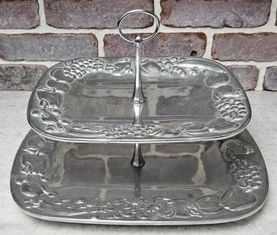 Wilton Armetale Pewter 2 Tier Fruit Server Tray Platter Hollowware Made In USA - Image 1 of 4