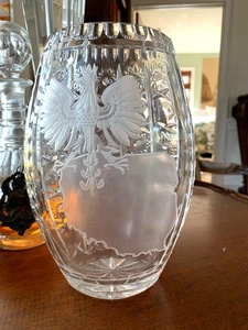Inusual LG Magnífico Jarrón Armorial de Cristal Estate Corte a Mano Polonia Águila Coronada - Imagen 1 de 15