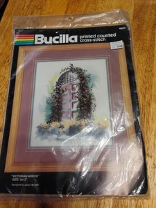 Vintage Bucilla Victorian Arbor Printed Counted Cross Stitch Kit #40223 Garden - Picture 1 of 5