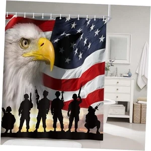  United States USA Flag Shower Curtains, American Military Soldiers with Multi1 - Picture 1 of 8