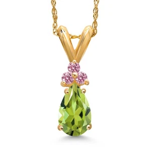 0.74 Ct Green Peridot Pink Lab Grown Diamond 14K Yellow Gold Pendant with Chain - Picture 1 of 6