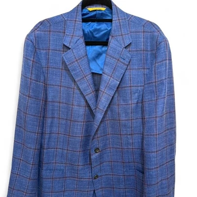 Canali Men's Blue Red Plaid Designer Kei Tailored Jacket Blazer - Image 1 of 4