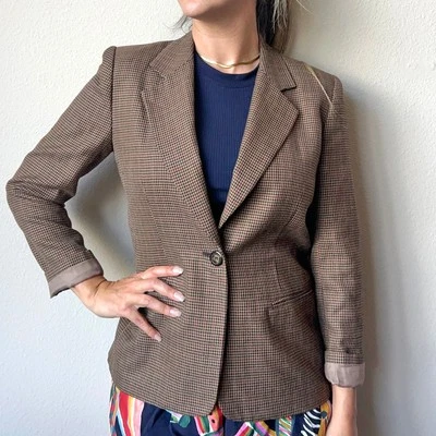 Blazer Joan Leslie Vintage Marrón Negro Pata de Gallo Talla 4P Foto 1 de 4
