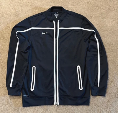 Nike Dri Fit Track Jacket Mens Black White Size Medium Zip Pockets Oversized - Image 1 of 4
