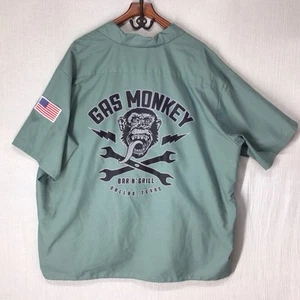 Red Kap Men’s 5XL Gas Monkey Bar And Grill Dallas USA Flag Green Short Sleeve - Foto 1 di 6
