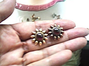 925 Silber Granat Cabochon Ohrringe, sehr schön! - Bild 1 von 3