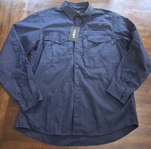 NWT CQR Men's L Tactical Military Ripstop Vented Button Down Work Shirt Blue - Picture 1 of 3