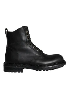 DOLCE&GABBANA Herren Schwarz Stiefel Leder Schnürung Reißverschluss Halbhoch Flach Schuhe Größe EU 40 - Bild 1 von 8