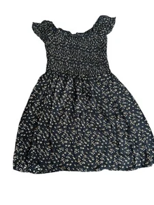 Brandy Melville Dress Sz XS Black Floral Off The Shoulder - Picture 1 of 3