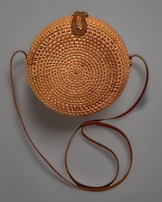 New Woven Rattan Round Crossbody Purse Wicker Boho Basket 7.75x2.75” - Image 1 of 4