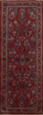 Alfombra tradicional hecha a mano en rojo intenso con motivos detallados alfombra vintage 3x8 Foto 1 de 4