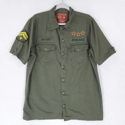 Camisa Hard Rock Café Para Hombre Mediana Verde Rock and Roll Militar Orlando Abotonada Foto 1 de 4