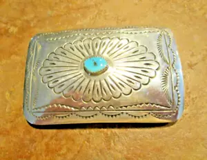 SPLENDIDO!! Fibbia per cintura vintage Navajo argento sterling Kingman turchese CONCHO - Foto 1 di 9
