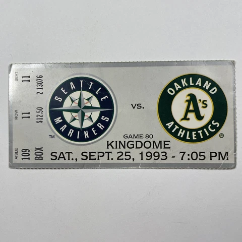 Seattle Mariners 1993 Oakland Athletics Sept 25  Ticket Stub Cover