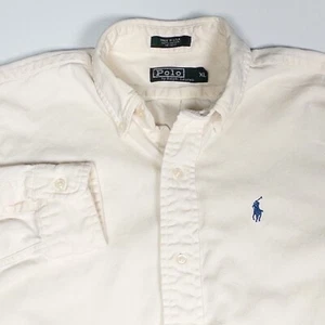Vintage Polo Ralph Lauren Button Down Shirt Long Sleeve USA Made Cream XL Flaws - Picture 1 of 9