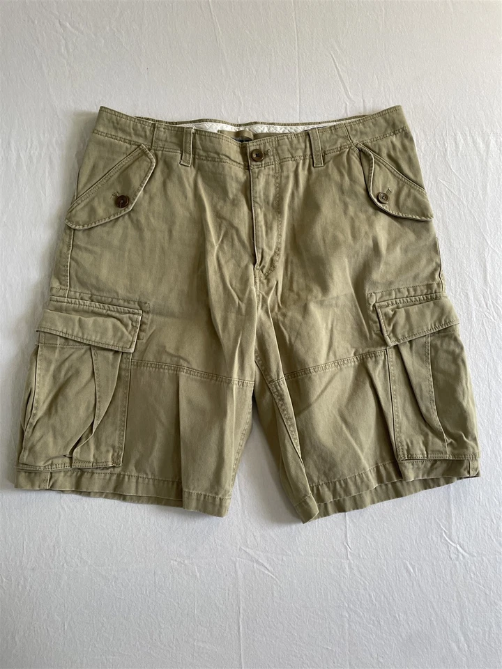 Pantalones Cortos Banana Republic 34x10.5" Caqui Clásicos Algodón Sarga Carga Para Hombre Foto 1 de 4