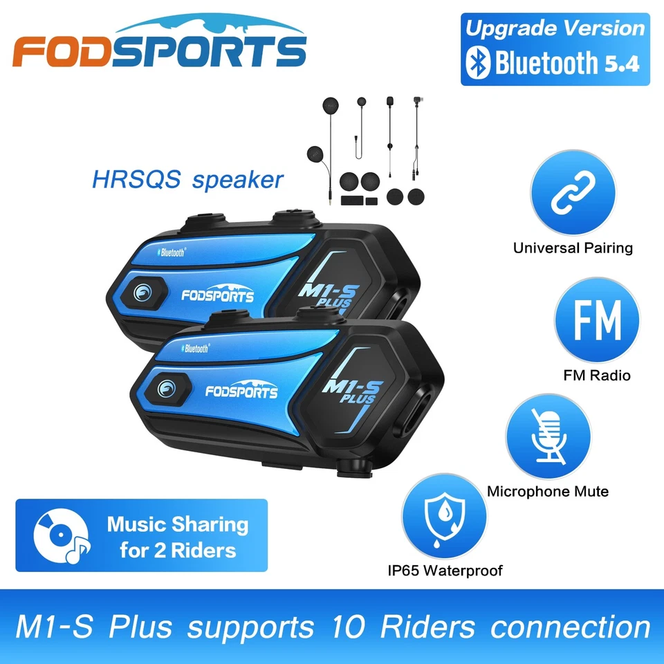 2X 2000M M1-S Plus Bluetooth Intercom Motorrad Headset Helm Sprechanlage FM - Bild 1 von 4