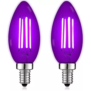 Luxrite E12 LED Filament Purple Light Bulbs, 4.5W=40W, UL, E12 Base 2 Pack - Picture 1 of 7