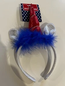 NWT Dan Dee 4th of July Patriotic Headband Unicorn Feather Ears Red White Silver - Picture 1 of 6