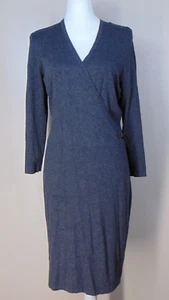 Calvin Klein Gray Knit Faux Wrap Buckle Sweater Dress Womens Size Medium Knee M - Picture 1 of 9