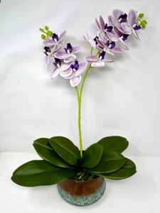 21" Lg Artificial Purple PHALAENOPSIS ORCHID faux Silk flower plant potted in Co - Picture 1 of 5