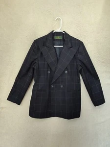 Embassy Row Women Jacket 10 Black Plaid 100% Pure Wool Double Breasted Blazer - Picture 1 of 21