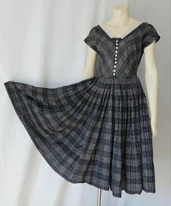 ROCKABILLY PRINCESS R & K 1950s Vintage COTTON CHECK Full Skirted DRESS - S - Picture 1 of 12