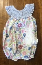 Mud Pie Girls Bubble Smocked Outfit 9-12 Mo. Floral Design W/Rabbit 