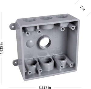 Two-Gang Weatherproof Box Seven 1/2 in. or 3/4 in. Threaded Outlets, 2 in, Gray - Picture 1 of 6