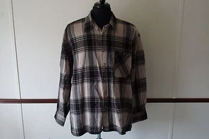 Mens Counter Attack XL Plaid Flannel Button Up Shirt Black & Tan  - Picture 1 of 7