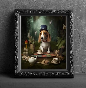 Beagle Mad Hatter Art Print Wall Hanging Picture Dog Photo Alice In Wonderland - Picture 1 of 5