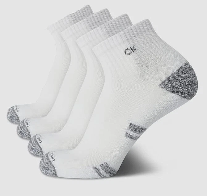 $24 Calvin Klein Men 4-Pair Pack White Logo Athletic Quarter Socks Shoe 7-12 - Image 1 of 1