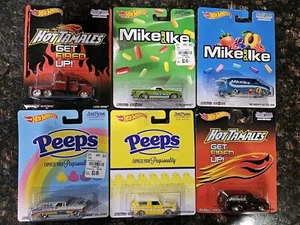 Lote de las 6 series Hot Wheels Pop Culture Just Born Candy con RRs, 2013 Difícil de encontrar - Imagen 1 de 7