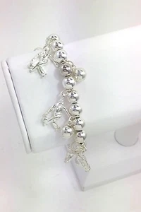 Bettelarmband Stretch mit versilberten Perlen zum Thema Fußball - Bild 1 von 4